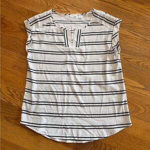 White Black Striped Cap Sleeve Top
